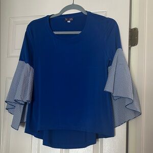 Blue Tiered Bell-Sleeve Blouse by